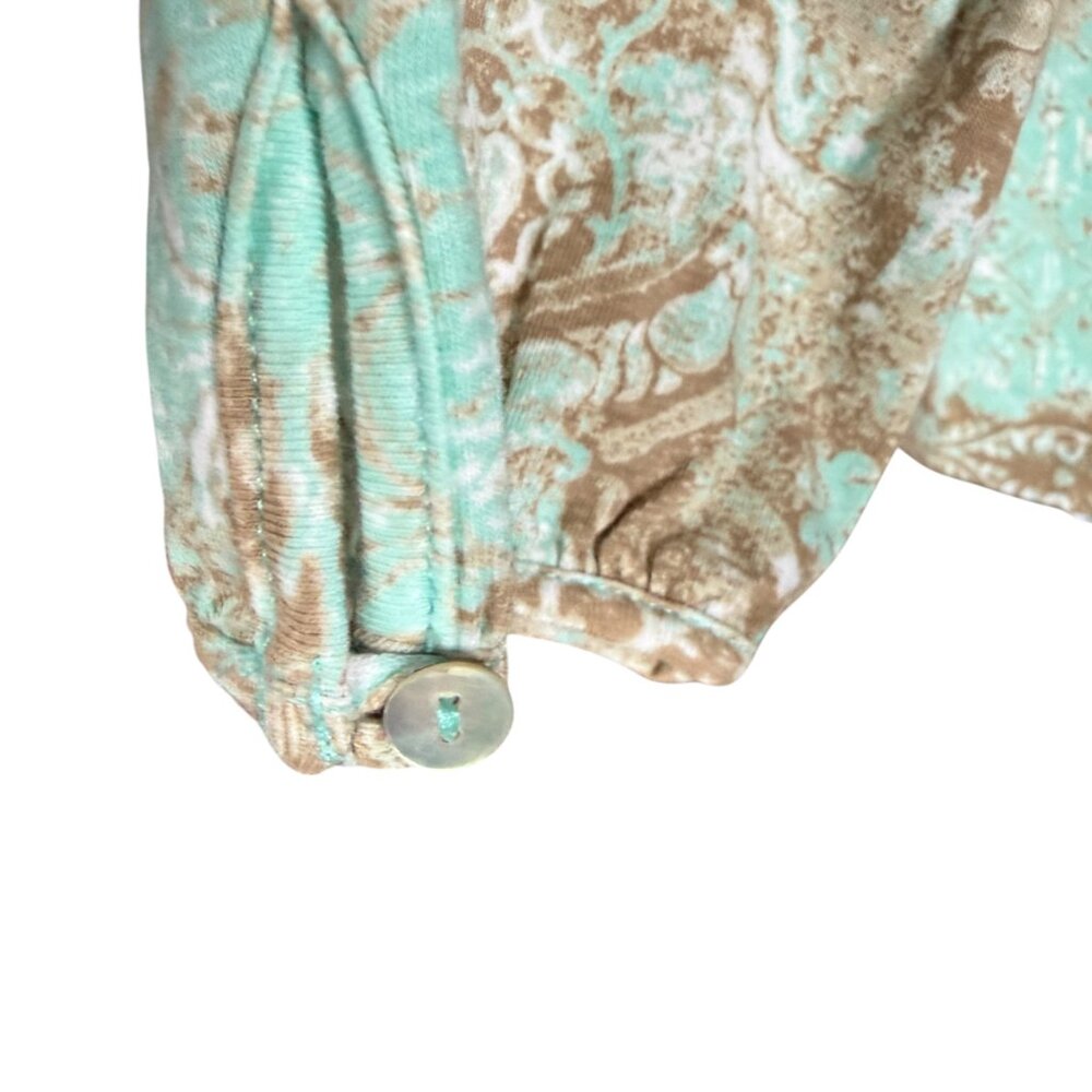 Hannah women's patterned pullover top 3/4 sleeve light teal and brown small - Picture 8 of 10